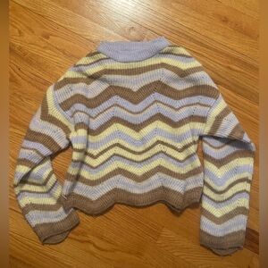 Kids Zara Blue and Cream Crew Neck Sweater with Zigzag Pattern